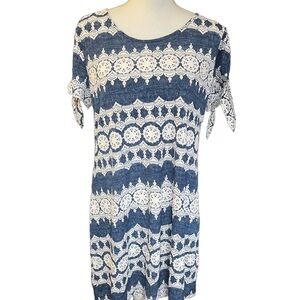 Blue and White Lace-Pattern Dress. Ronni.